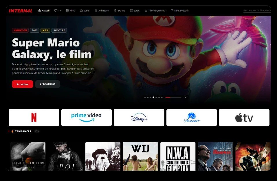Capture de l'accueil INTERN4L TV